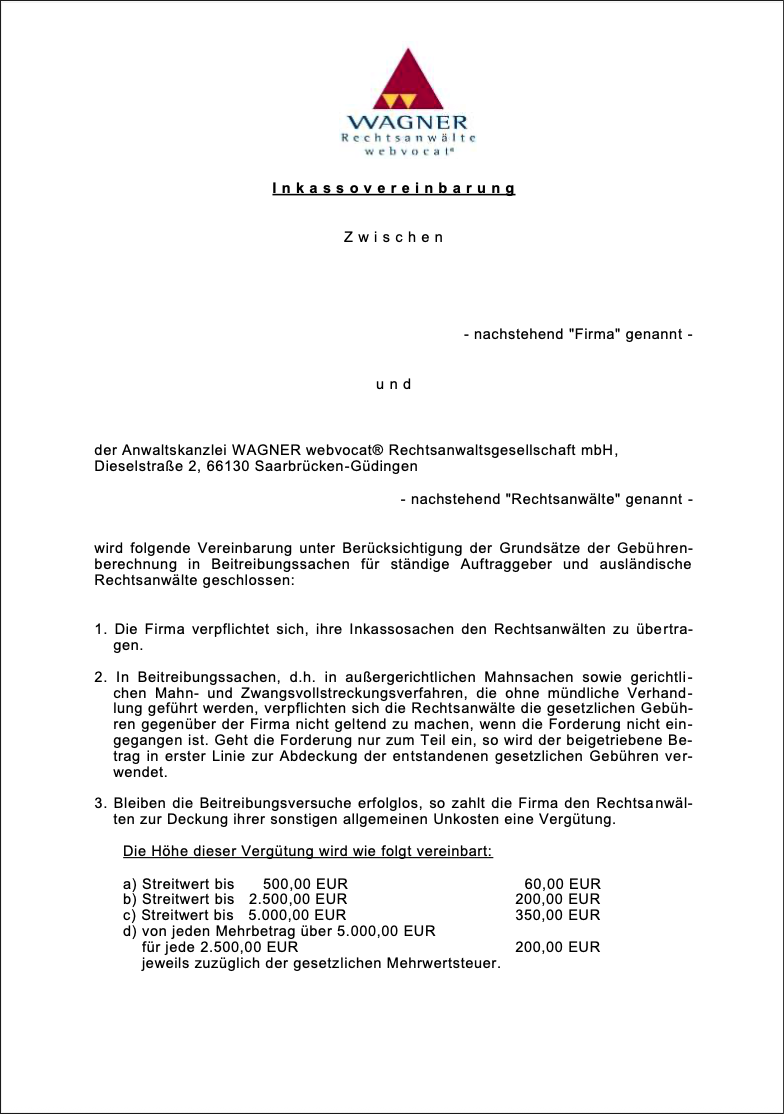 Inkassovertrag Wagner webvocat